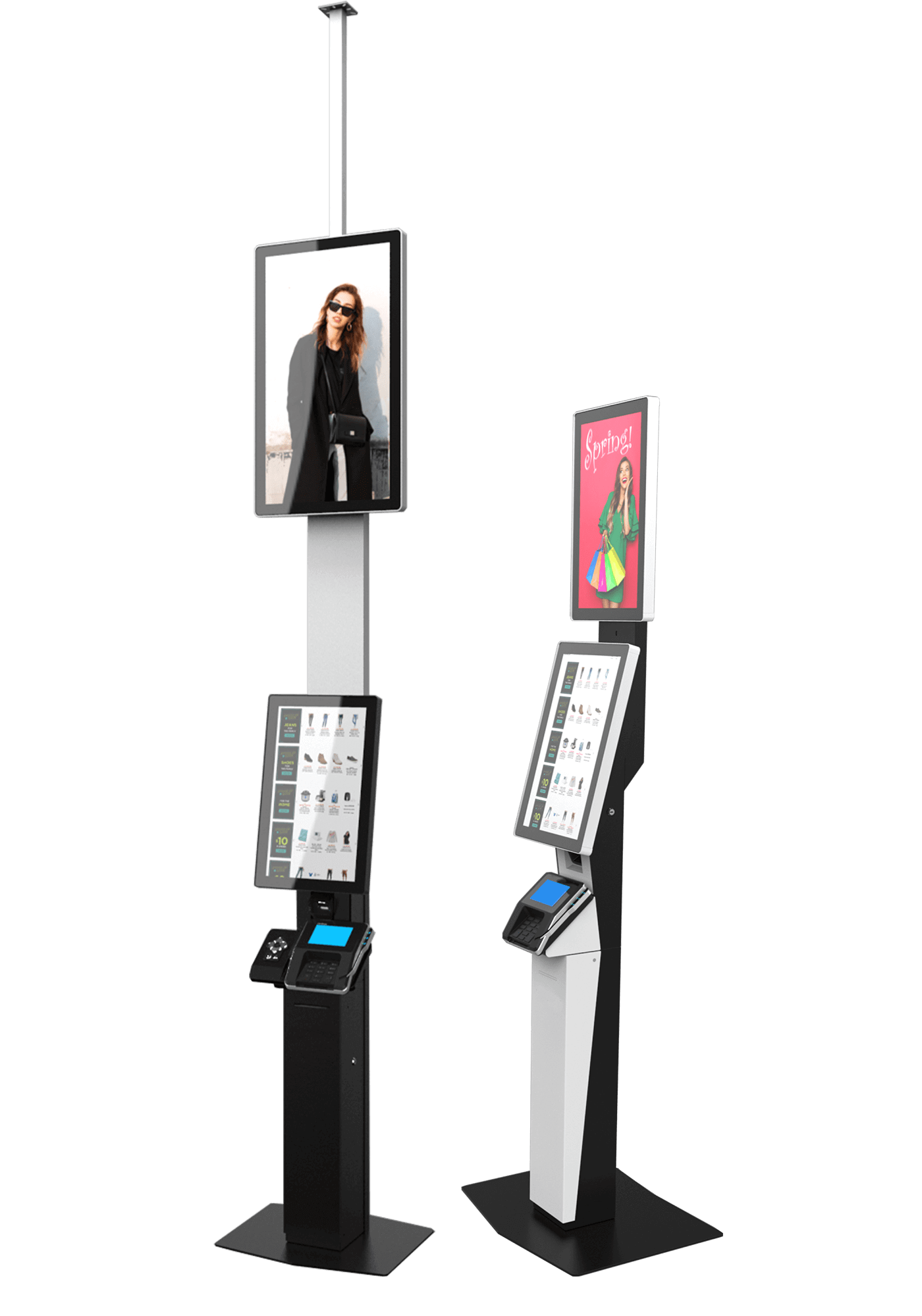 endless aisle kiosk examples in both tall and short options