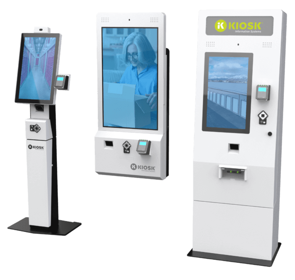 three kiosk examples in white