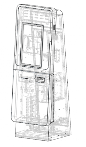 A wireframe of a benchmark standard kiosk
