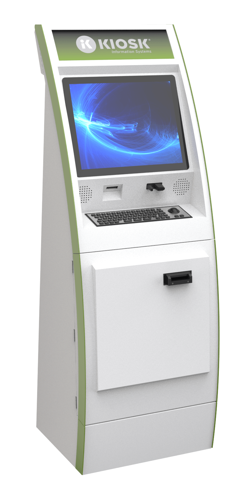 3D rendering of Thinman kiosk; has keyboard and large screen